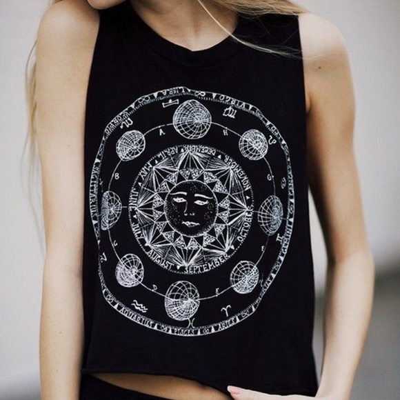 Brandy Melville Tops - Brandy Melville Zodiac Sun Moon Muscle Crop Tee
